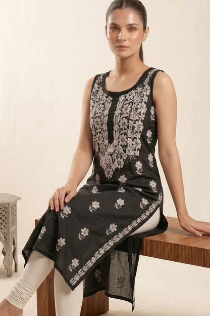 Premium Rayon Sleeveless Handwork Kurti