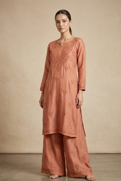 Pure Muslin Handwork Plazo Set