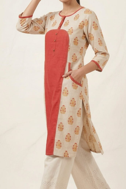 Rayon Slub Block Print Kurti
