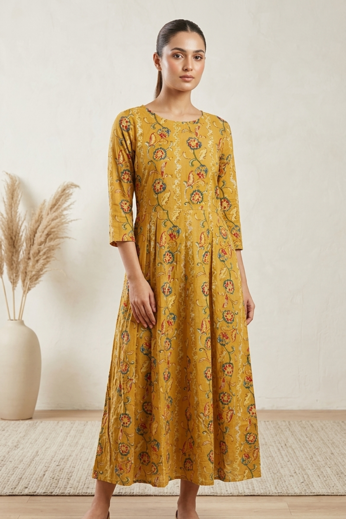 Long Print Kurti With Embroidery Jacket
