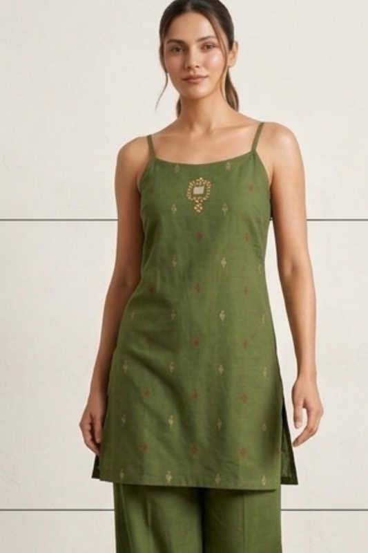 Handloom Buti Noodles Strap Plazo Set