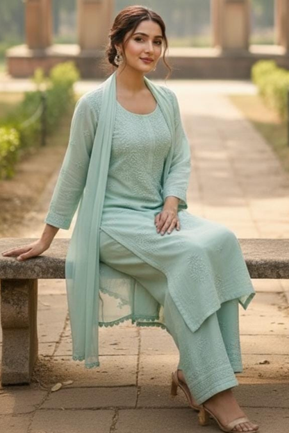 Pure Chanderi Muslin Handwork 3pc Set