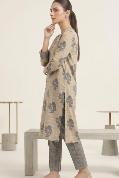 Grey Gold Kurti Plazo Set