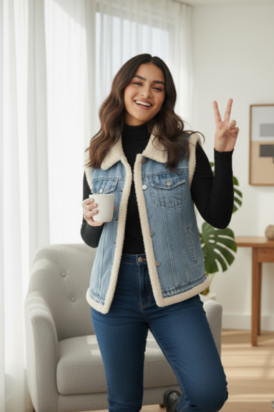 Denim Fur Vest