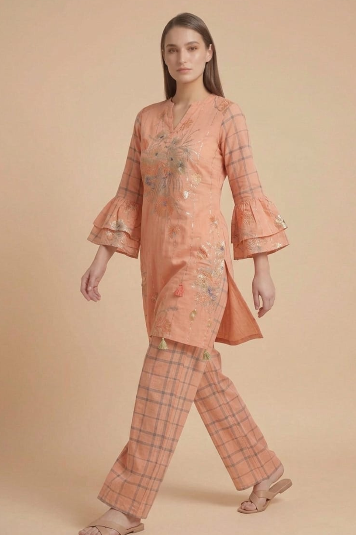 Rayon Foil Gold Printed Kurti Set