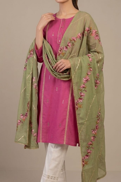 Magenta Cotton Pintex With 3Pcs Set