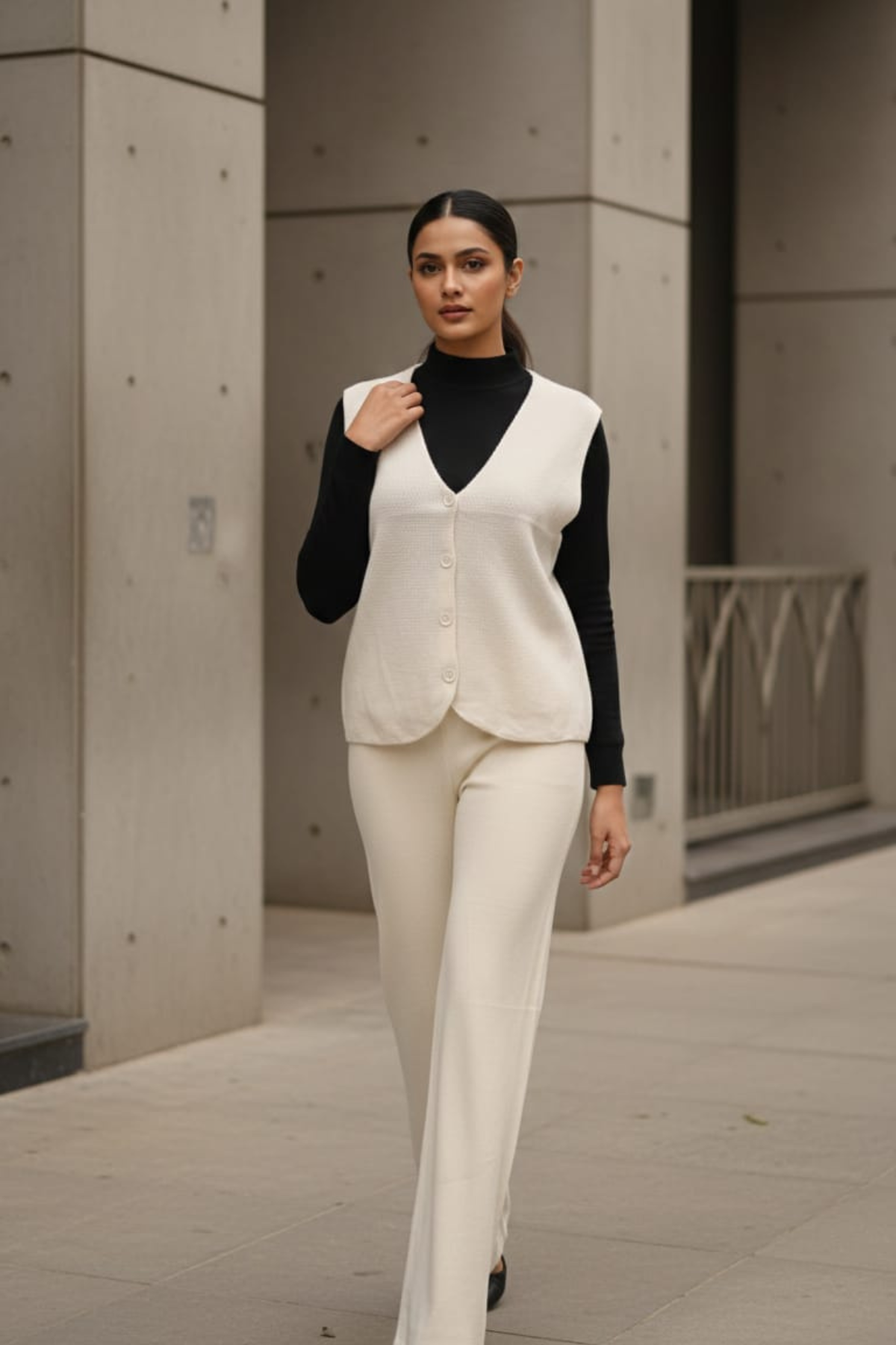 Stretch Knit Waistcoat Co-ord Set | Free Size | Size-Inclusive Fit