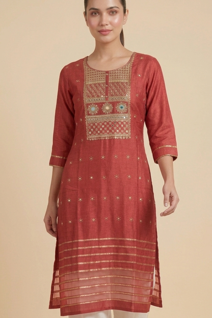 Zari Embroidery Chanderi Kurti