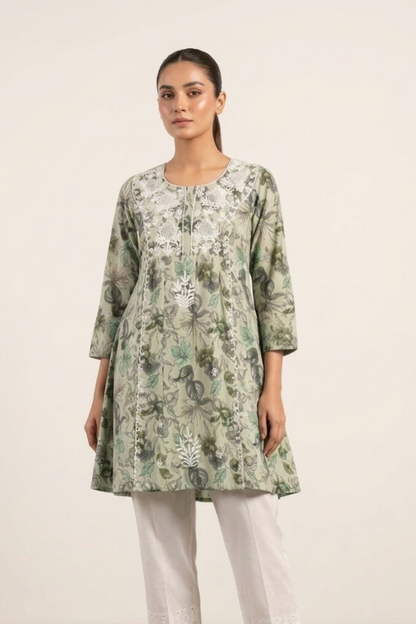 Premium Cotton Print Embroidery Frock