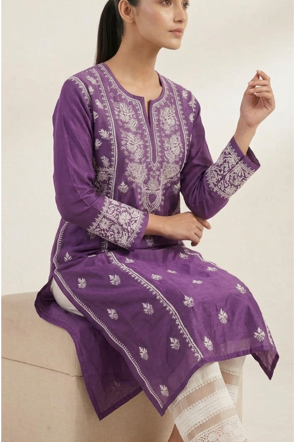 Heavy Viscose Chanderi Handwork Kurti