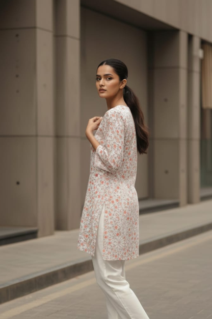 Flower Print Mal Short Kurti