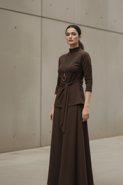 Mocha Drape Skirt Set