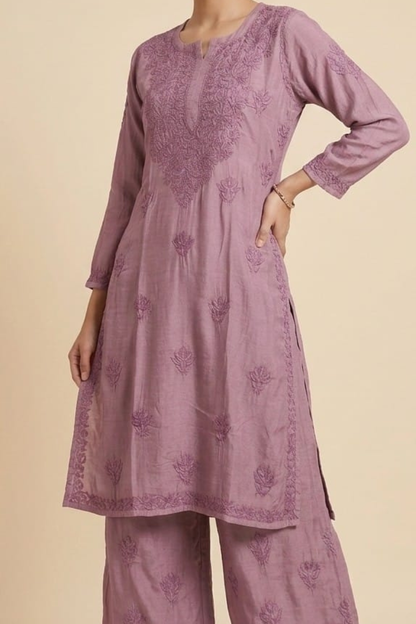 Pure Muslin Handwork Plazo Set
