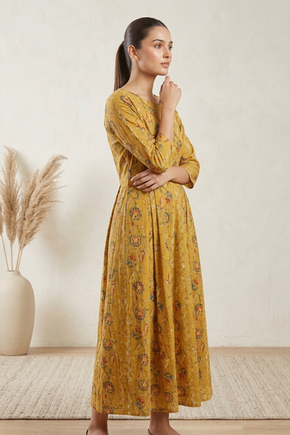 Long Print Kurti With Embroidery Jacket
