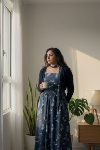 Butterfly Denim Maxi Dress with Cover Up