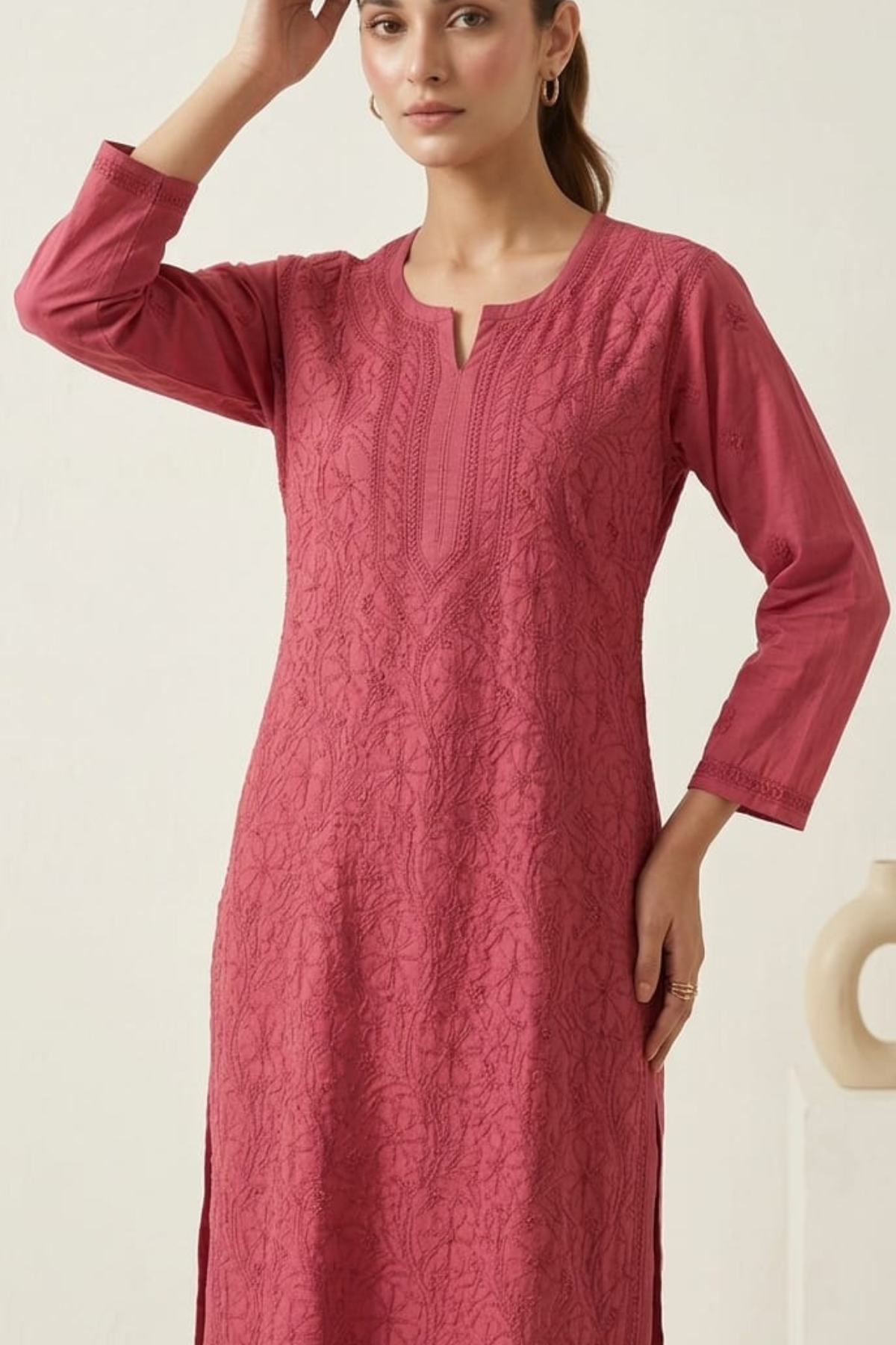 Premium Muslin Jaal Handwork Kurti