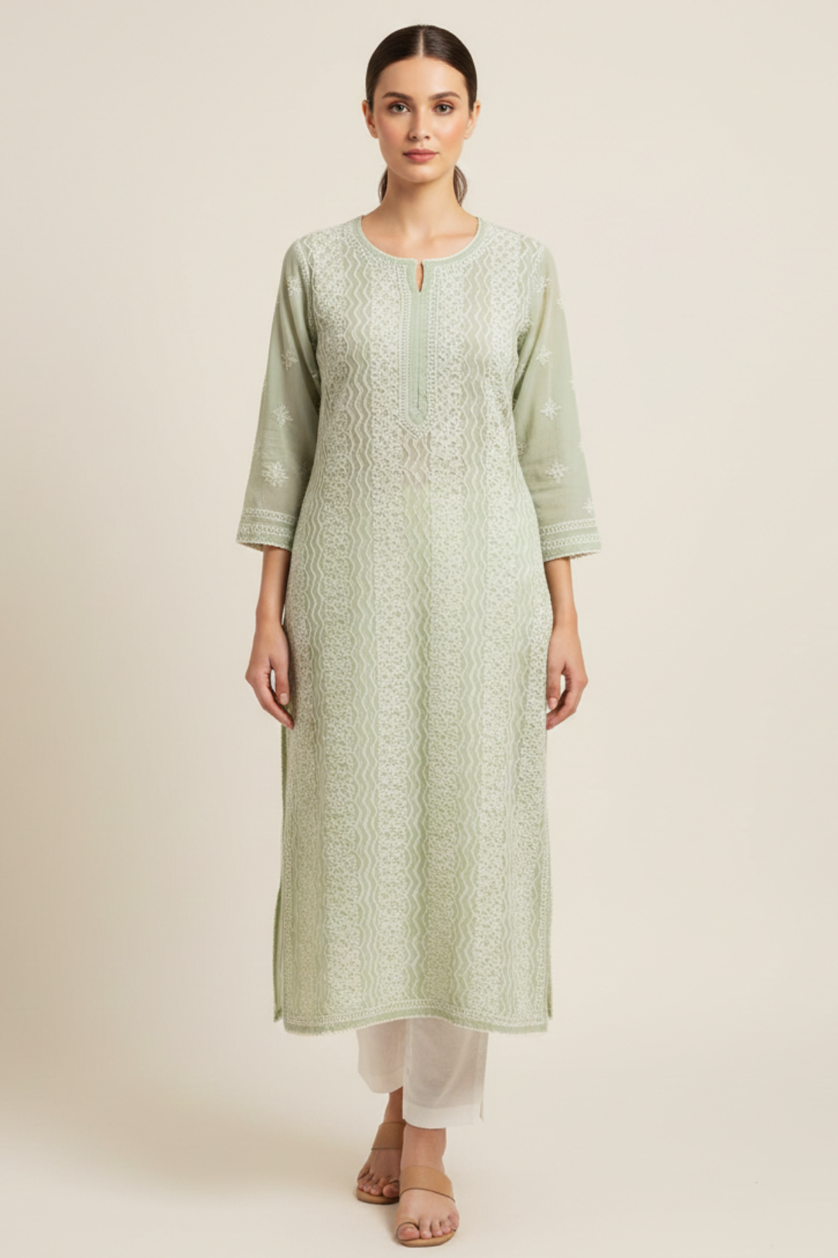 Premium Georgette Zig Zag Jaal Handwork Kurti