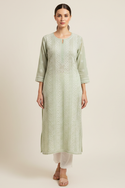Premium Georgette Zig Zag Jaal Handwork Kurti