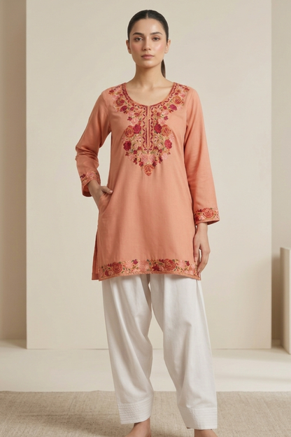 Kashmiri Embroidery Short Kurti With Pocket