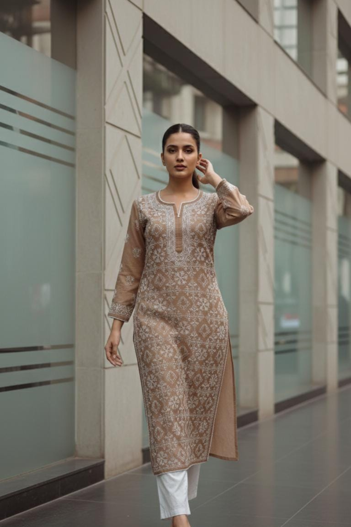 Premium Malmal Jaal Net Handwork Kurti