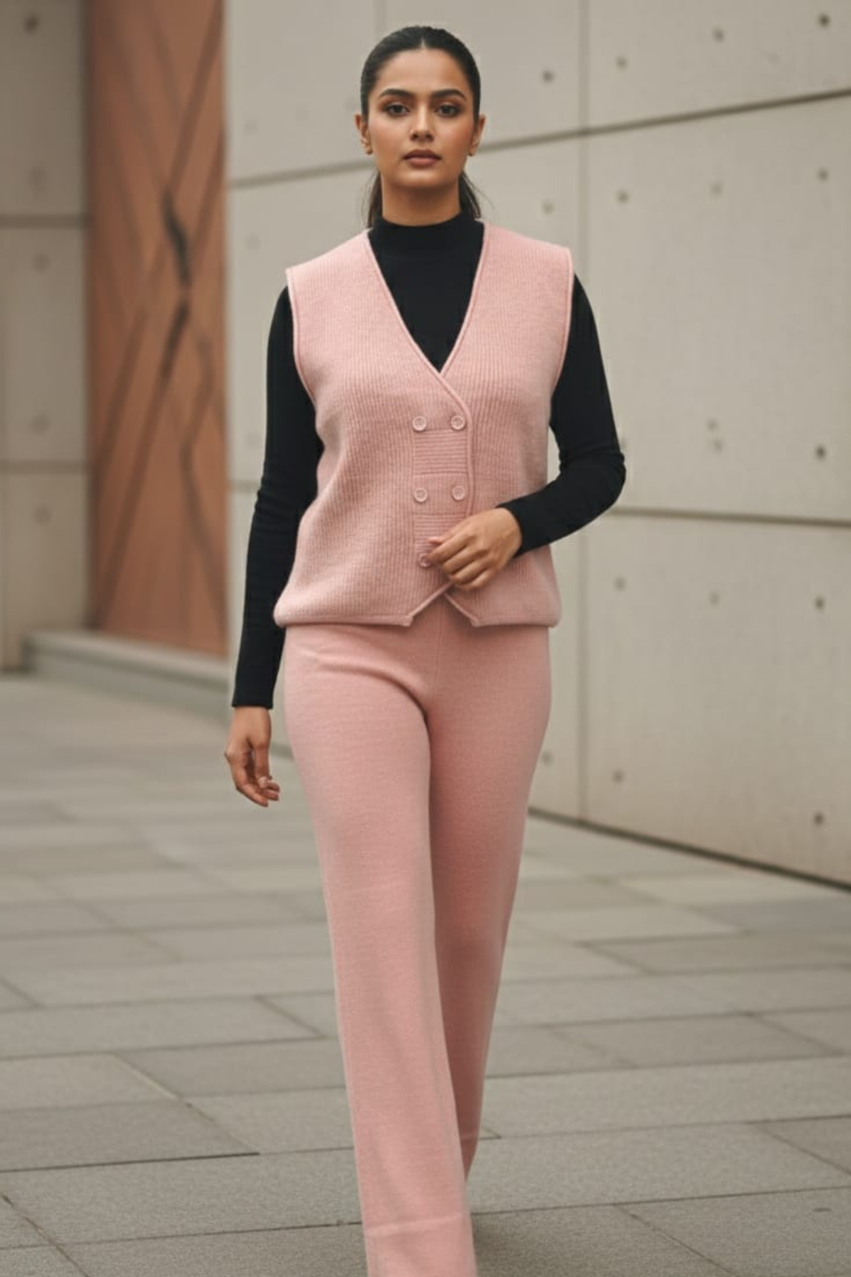 Stretch Knit Waistcoat Co-ord Set | Free Size | Size-Inclusive Fit