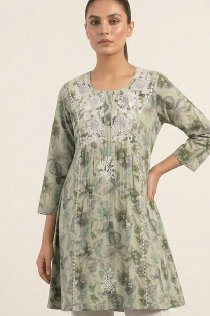 Premium Cotton Print Embroidery Frock