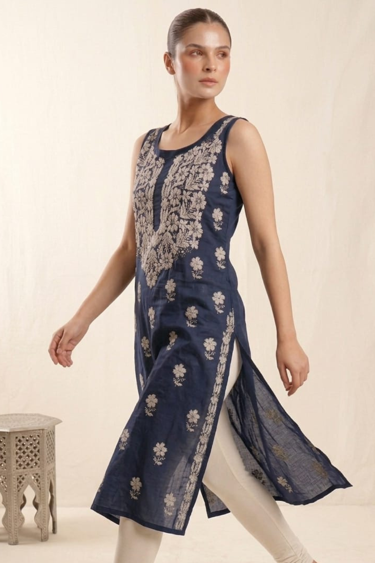Premium Rayon Sleeveless Handwork Kurti