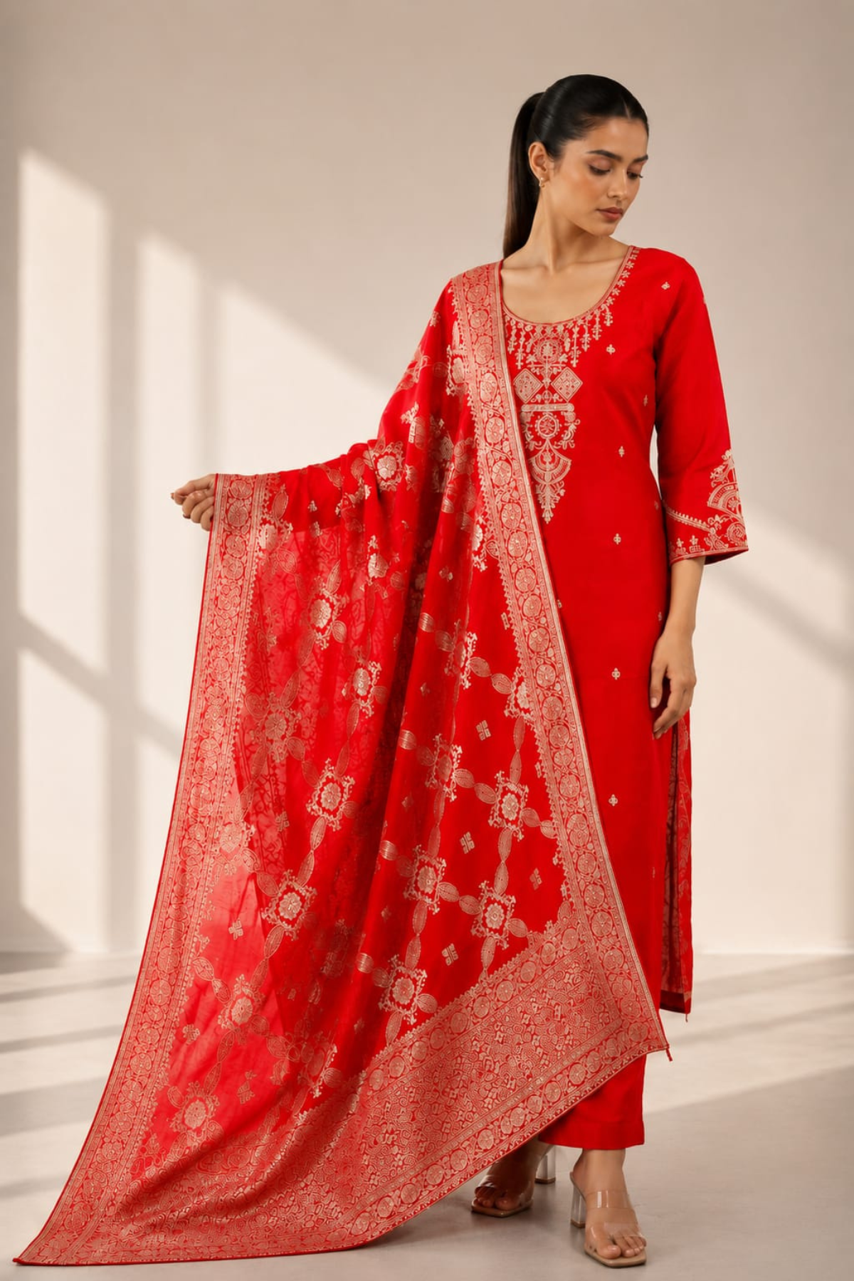 Roman Mal Cotton With Muslin Dupatta 3pc Set