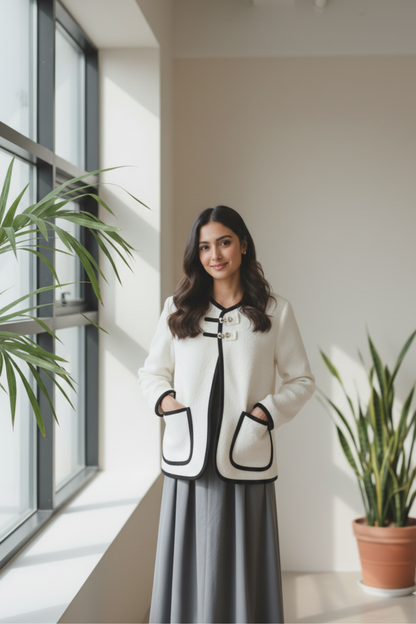 Outlined Black n White Cardigan