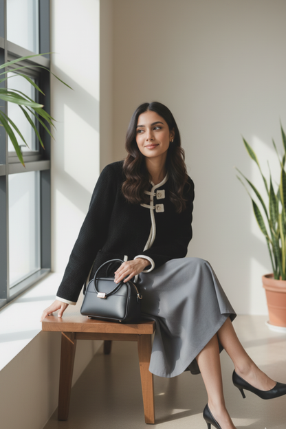 Outlined Black n White Cardigan