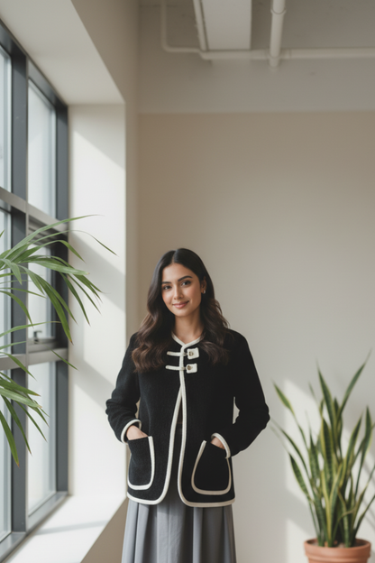 Outlined Black n White Cardigan