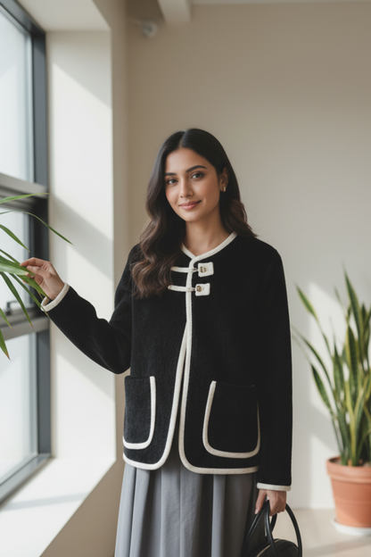 Outlined Black n White Cardigan