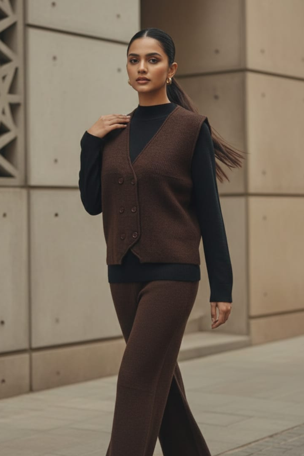 Stretch Knit Waistcoat Co-ord Set | Free Size | Size-Inclusive Fit