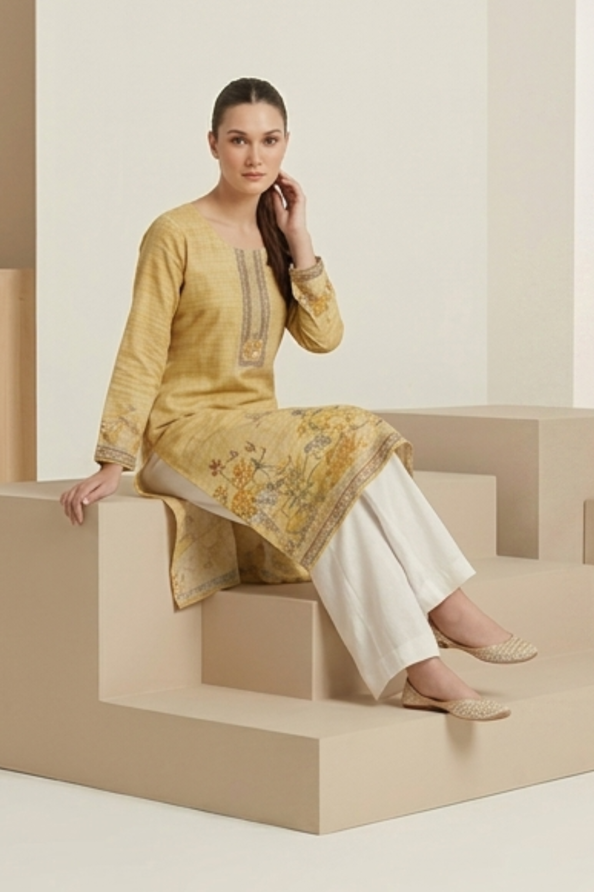 Pure Muslin Placement Print Kurti