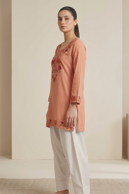 Kashmiri Embroidery Short Kurti With Pocket