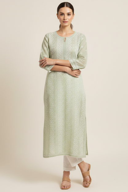 Premium Georgette Zig Zag Jaal Handwork Kurti
