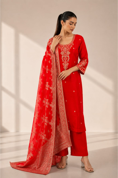 Roman Mal Cotton With Muslin Dupatta 3pc Set