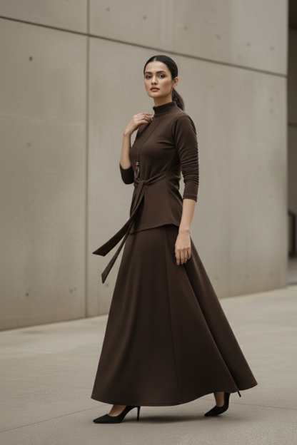 Mocha Drape Skirt Set