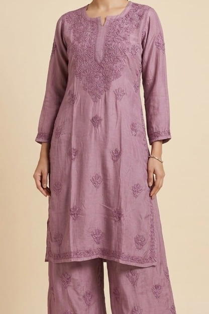 Pure Muslin Handwork Plazo Set