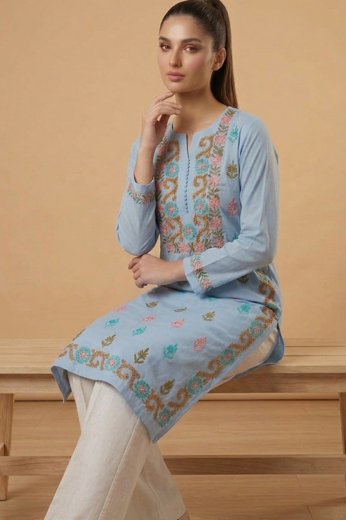 Rayon Multi Thread Kashmiri Work Kurti