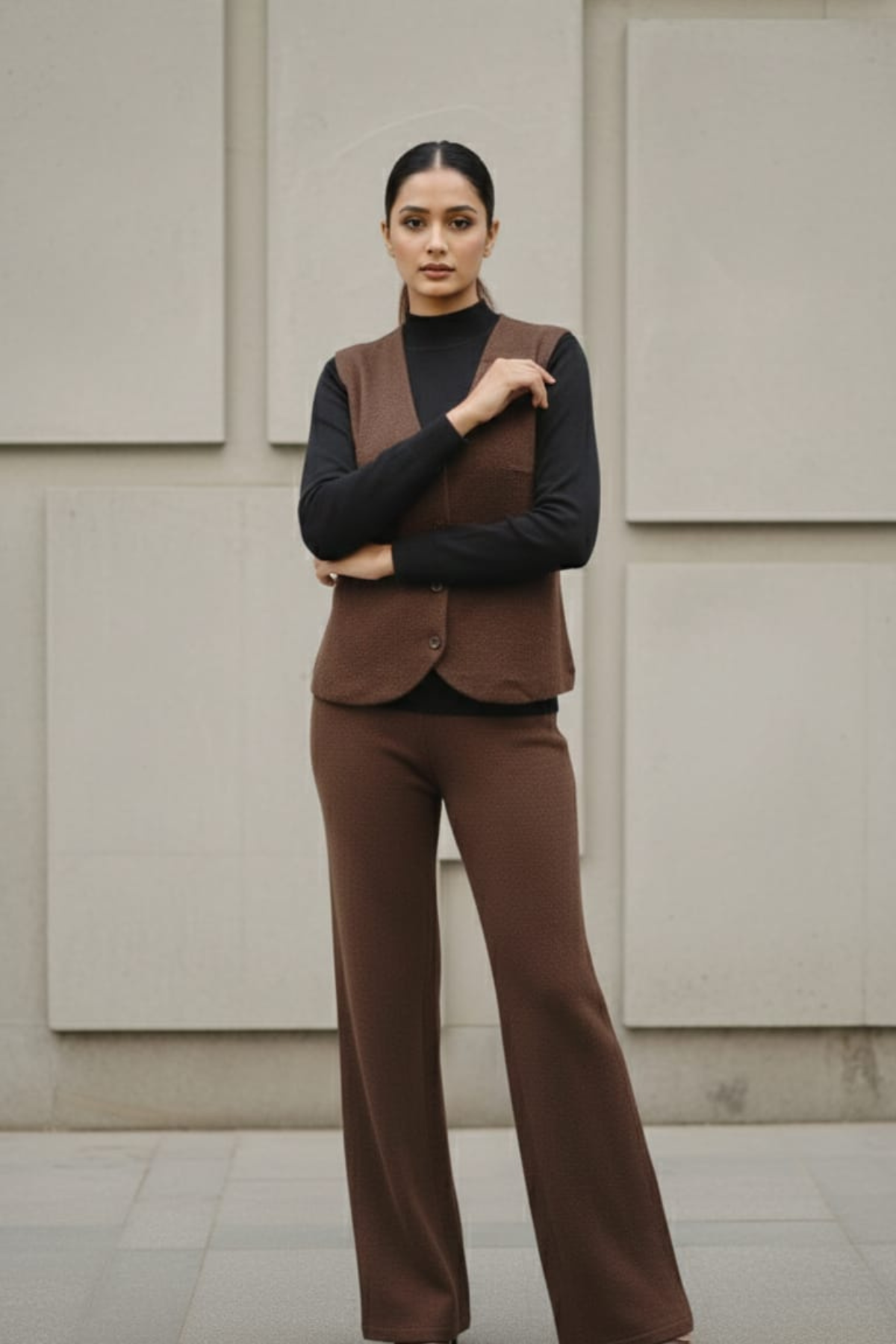 Stretch Knit Waistcoat Co-ord Set | Free Size | Size-Inclusive Fit