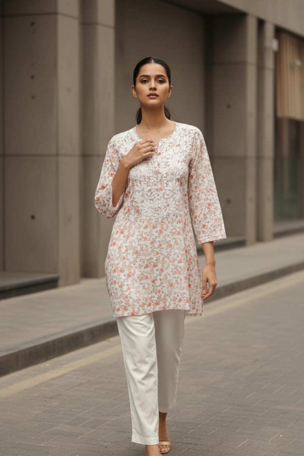 Flower Print Mal Short Kurti