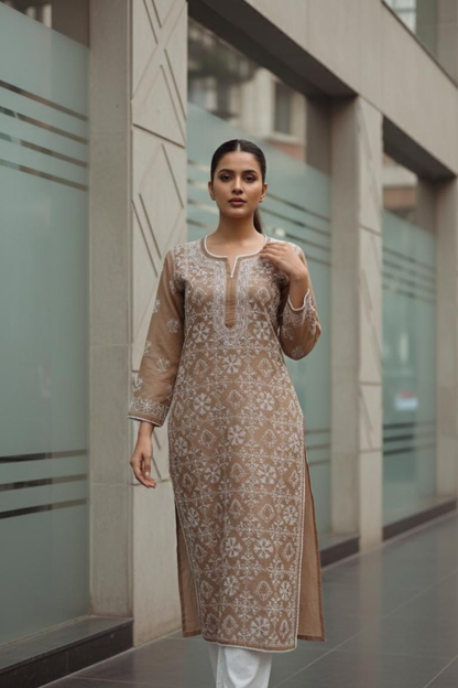 Premium Malmal Jaal Net Handwork Kurti