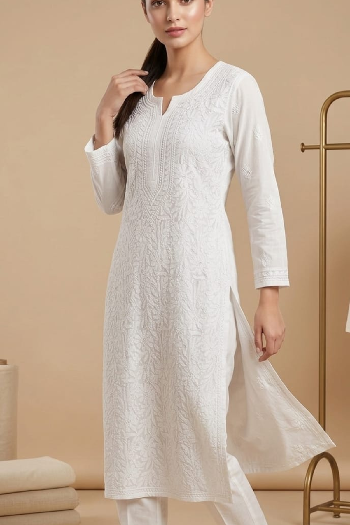 Premium Muslin Jaal Handwork Kurti