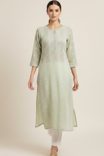 Premium Georgette Zig Zag Jaal Handwork Kurti