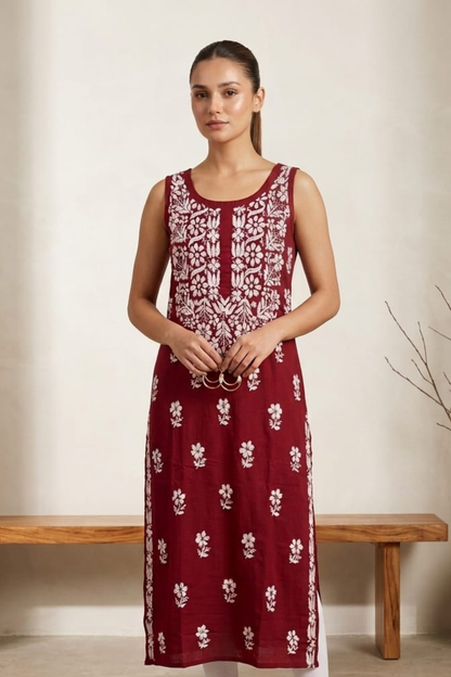 Premium Rayon Sleeveless Handwork Kurti