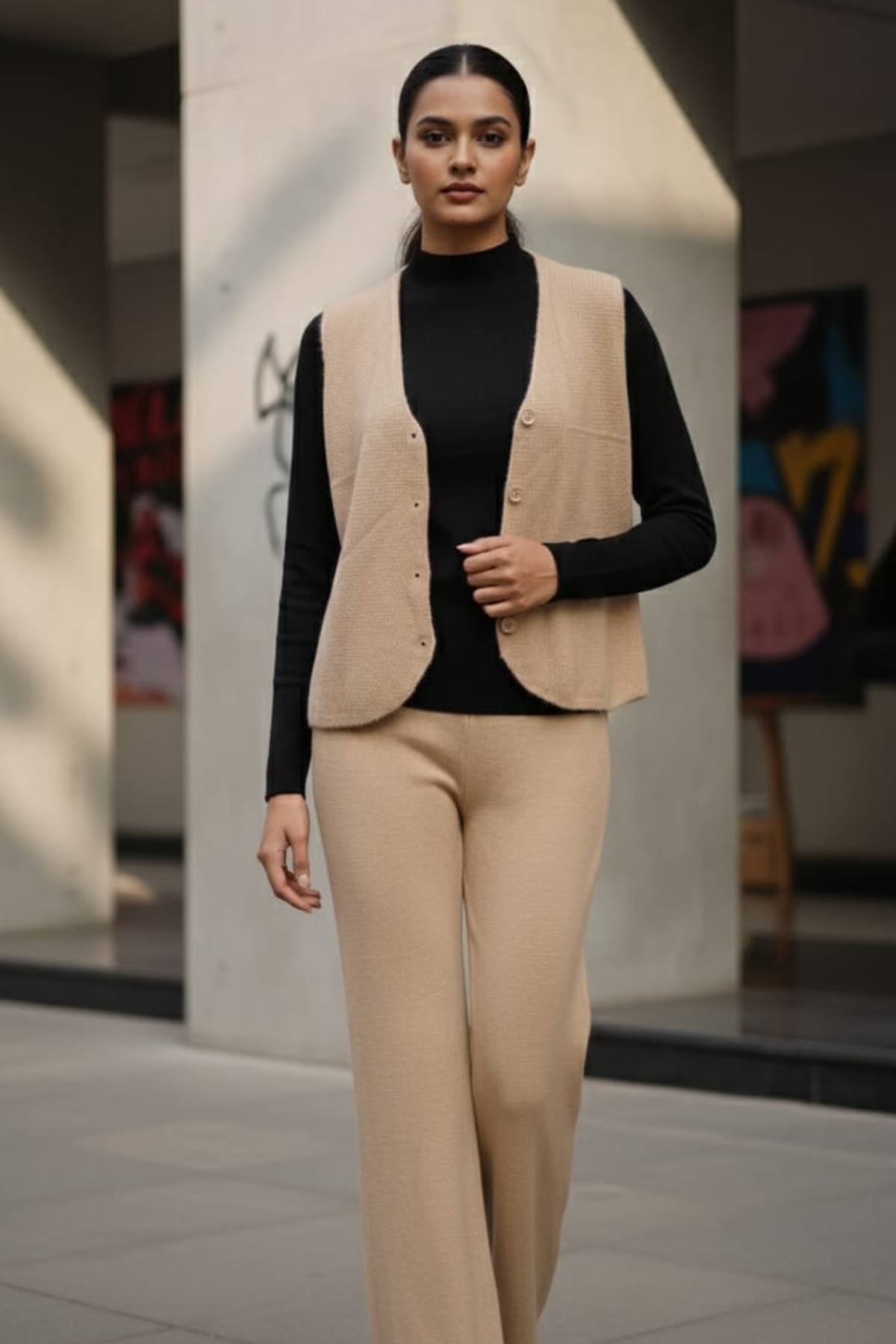 Stretch Knit Waistcoat Co-ord Set | Free Size | Size-Inclusive Fit