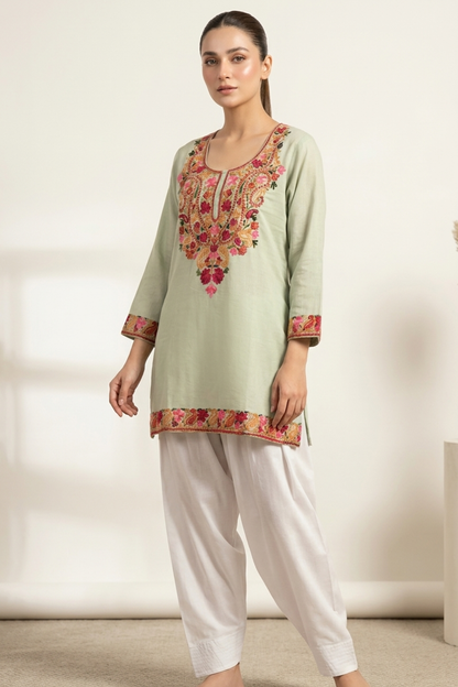 Kashmiri Embroidery Short Kurti With Pocket