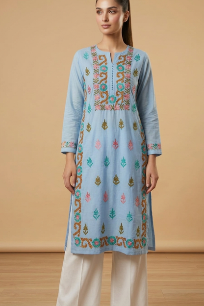 Rayon Multi Thread Kashmiri Work Kurti