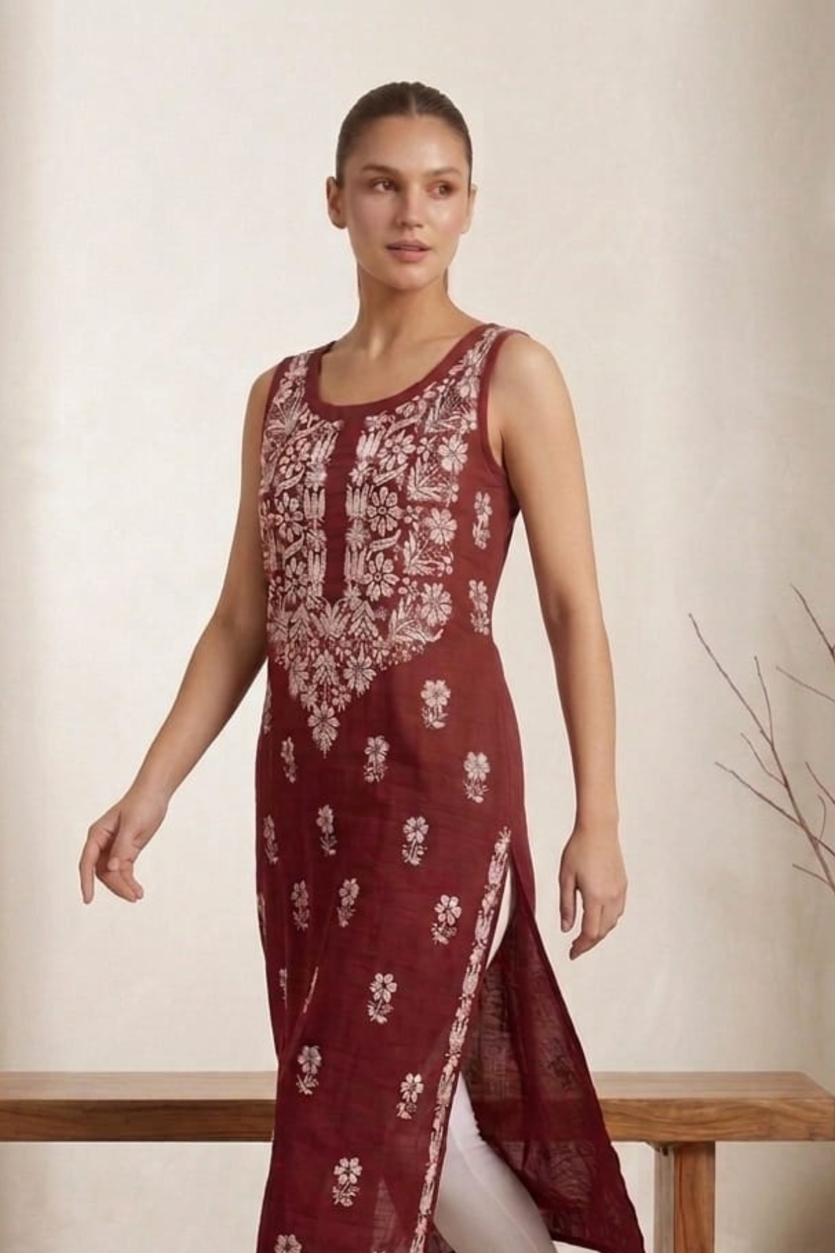 Premium Rayon Sleeveless Handwork Kurti